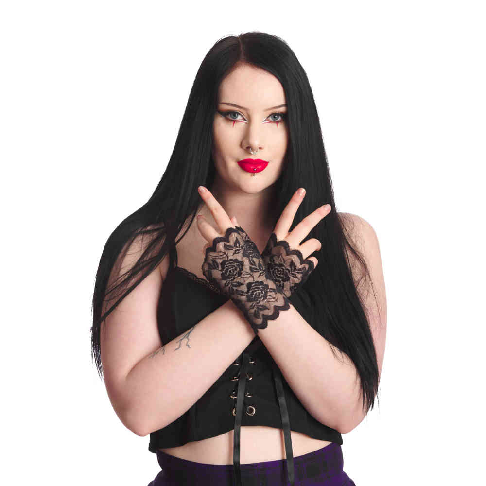 Banned - Ramona Lace Vingerloze handschoenen - Zwart